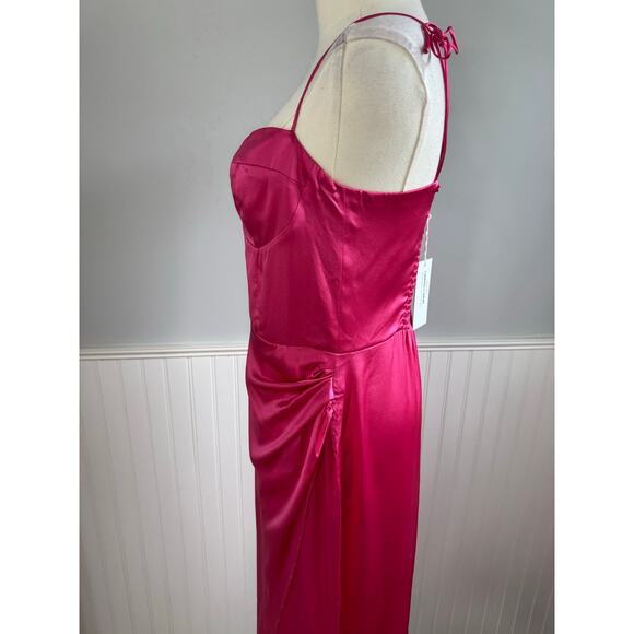 NWT Reformation Marguerite Silk Dress in Flambé Hot Pink High Leg Slit Size 8 - Picture 4 of 8